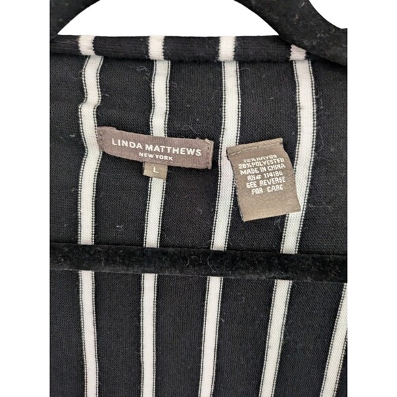 Linda Matthews Womens Cardigan Size Large Black Open Front 3/4 Sleeve - Picture 2 of 3